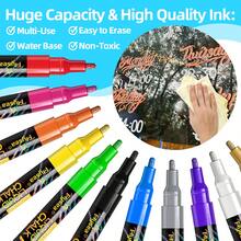 24/12/8色液體粉筆標記筆，1.0mm斜尖可擦拭白板筆，鮮豔色彩，適用於白板、黑板、玻璃、標牌、汽車，硬尖與軟尖可選，優質品質，返校季 - 多色 - 查看 3