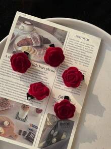 10pcs Velvet Rose Hair Clips, Women Hair Accessories - Burgundy - View 4