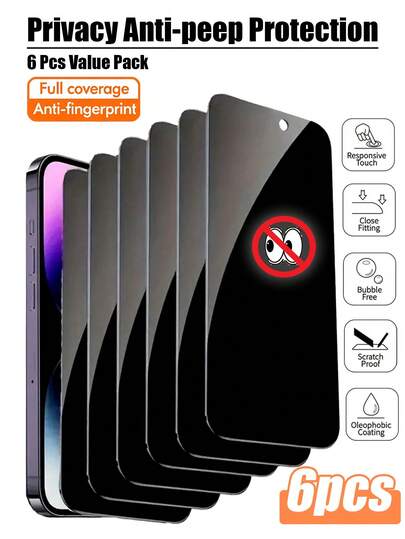6pcs Tempered Glass Screen Protector, Compatible With IPhone And Other Models. The Core Of This Screen Protector Is To Provide A Clear Viewing Window And Solid Surface Protection For The Screen. Its High-Hardness Glass Structure Can Effectively Resist Light Scratches In Daily Use, Preventing Damage To The Film Surface From Contact With Miscellaneous Items. It Is Made Of High-Definition, High-Transparency Material With High Light Transmittance.