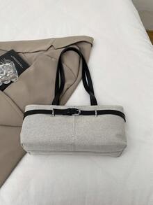 Túi tote đi biển/mua sắm mùa xuân/hè, chất liệu vải lanh, trang trí thắt lưng, màu trơn. - màu đen - Xem 9