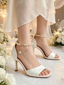 1 par de tobillera con cadena de cuentas de perlas falsas, un encanto de zapato minimalista y lujoso con estilo francés, que combina perfectamente la calidez de la perla y la sofisticación del metal, adecuado para ir al trabajo y para citas, longitud ajustable - Dorado - Ver 3
