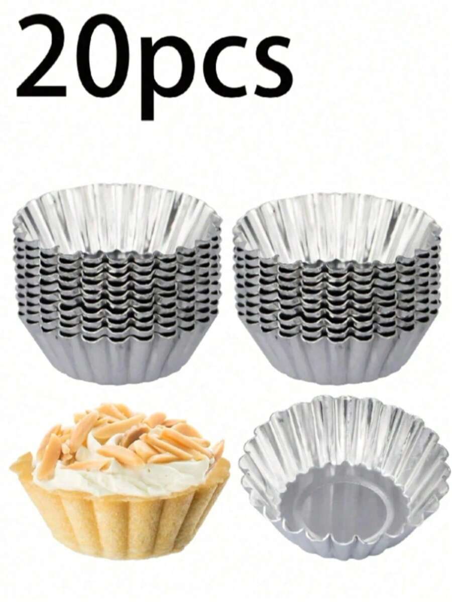 5/10/20pcs Reusable Aluminum Tart Molds, Suitable For Muffin, Pudding, Non-Stick Baking Tray, Silver Baking Tools, Cake And Pastry Molds