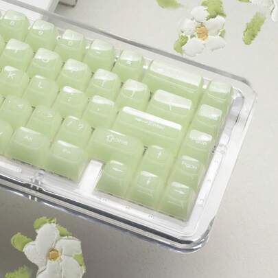 Keyboard Keycaps Jelly - Ceramic Keycaps Style, Clear Creamy Matcha Green Key Cap Shine Through Custom 60 65 75 100 Percent For Cherry MX, Outemu, Gateron Mechanical Keyboards (MDA Profile)