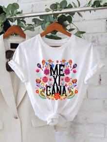 Camiseta Blanca con Estampado Mexicano y Texto Mexicana para Fiesta - Blanco - Ver 2