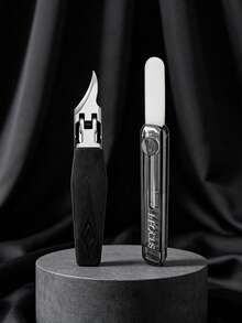 J·FOCUS 2pcs Embedded Nail Clipper Set, Includes Retractable Glass Nail File, Professional Stainless Steel Angled Nail Clippers, Suitable For Thick Or Ingrown Nails, Durable Anti-Rust Pedicure Tool Set, Portable Manicure Kit - Multicolor - View 2