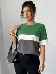 Casual Loose-Fitting T-Shirt With Color Blocks For Summer - Multicolor - View 4