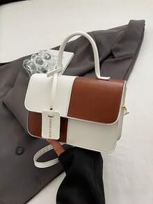 Square Dual-Color Handbag Accessory, Fashionable Patchwork Texture Handbag, Commuting Stylish Shoulder Crossbody Bag, Small Square Bag, Women's Bag With Patchwork Texture Personalized Contrast Color Flap Small Square Ladies Bag Retro - Multicolor - View 10