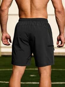 Men Ultra High Stretch Waterproof Breathable Athletic Workout Shorts Adjustable Drawstring Elastic Waist Multi Anti-Theft Zipper Pockets Quick Dry Sweat Wicking Loose Casual Running Gym Fitness Outdoor Daily Leisure Jogging Beach Soft Light Summer Male Sports Short Pants - 黑色 - 查看 2