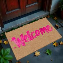 1pc Pink Cursive Script 'Handwriting' Door Mat - Soft Suitable For /Outdoor Use, Cursive Font Entryway, Machine-Washable Floor Mat For Home, RV, Apartment - 彩色 - 查看 2