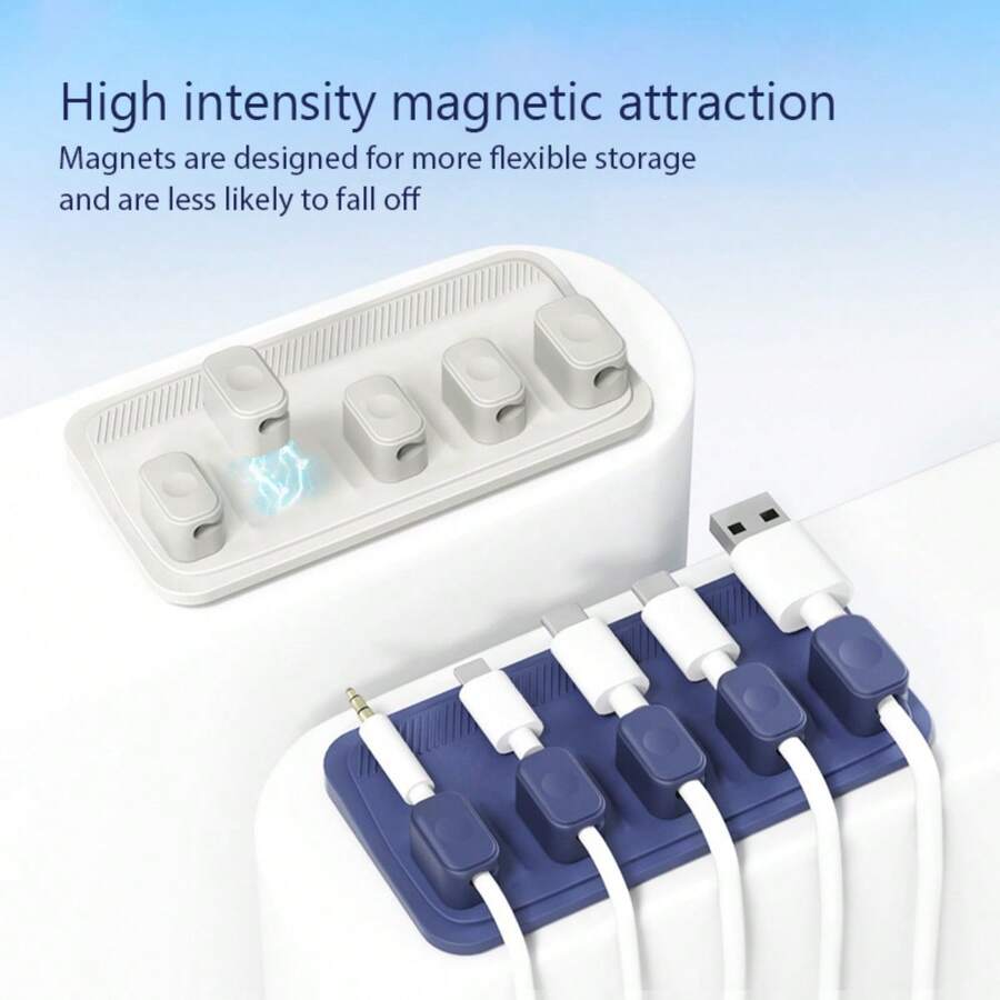 1 pieza Organizador de cables magnético, Almacenamiento de cables de datos, Abrazadera de cable tipo orificio, Estante autoadhesivo de silicona para organizar cables, Adecuado para escritorio, cables de carga, cables de alimentación, cables de ratón, uso en oficina y hogar - Multicolor - Ver 1