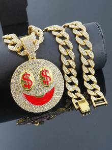 1pc Men's Full Rhinestone Money Eye Expression Pendant Necklace, Shiny Personalized Versatile Accessory, Street Style Necklace - Money Eye Pendant Necklace - View 14