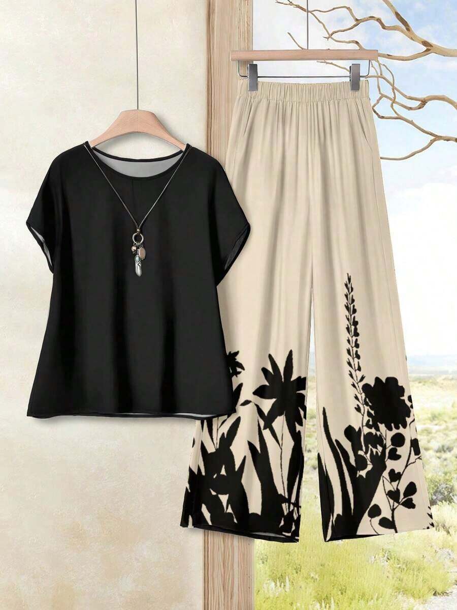Conjunto de 2 piezas con estampado floral ajustado, versátil para primavera/verano - Multicolor 2 - Ver 1