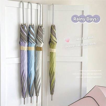 1pc Pastel Macaron 8-Rib Long-Handle Umbrella, High-Density Waterproof Fabric With Reflective Safety Strip, Comfortable J-Hook Grip, All-Weather Use, Ideal For Spring/Summer Outdoor Use & Gifting