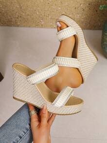 Damen Keilsandalen mit Plateau, modisch hochwertig elegant stilvoll langanhaltend verschleißfest einfach lässig langanhaltend beste Wahl für Frauen - Beige - Übersicht 1