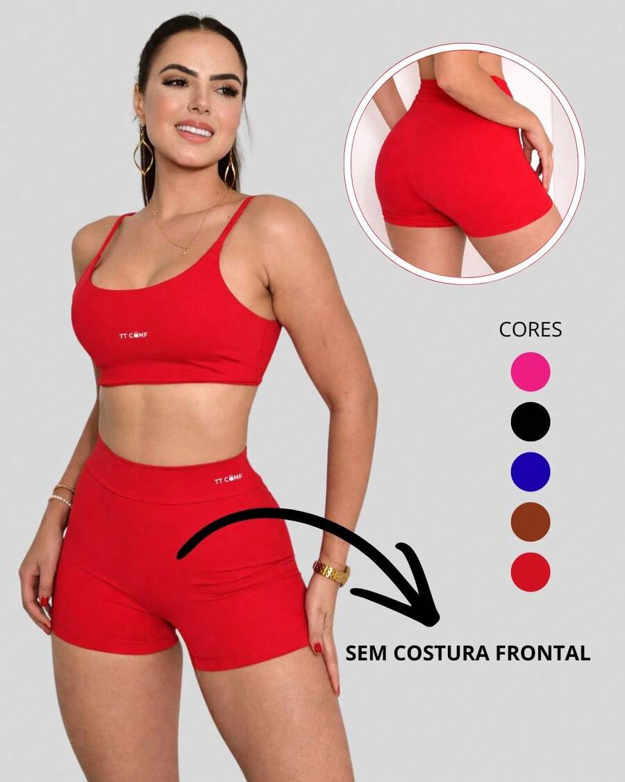 Seamless Front Fitness Set, Zero Transparency, Lined Top - Red - View 1