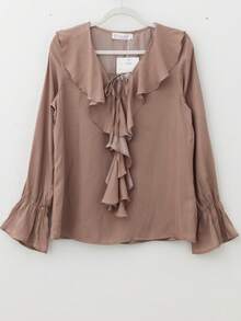 Elegant Blouse With Cascading Ruffles And Elastic Cuffs. - Camel C8093 - View 7
