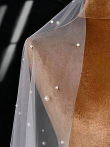 1 Meter Long Bridal Veil With Comb, Handmade Pearl Beaded Wedding Veil - Multicolor - View 7