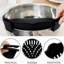 1pc Clip On Kitchen Food Strainer For Spaghetti, Pasta, Meat, Fruits, Vegetables. Silicone Kitchen Food Strainer For Pots & Bowls(Black) ,Suitable For Pots & Bowls ,Easy To Clean ,Household Kitchen Gadget ,Universal Pot & Bowl Strainer ,Anti-Spill Strainer - View 6