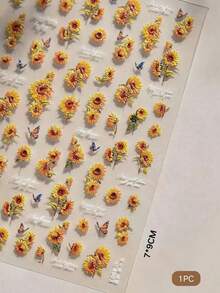 1/2 Bögen neue 5D geprägte Muschel Sonnenblumen Nagel Sticker, frischer japanischer Stil Ins, bunte Aurora Blumen Muster, selbstklebend leicht anzubringen, vielseitige Nageldekoration, mädchenhafte DIY Nail Art Accessoires - Verschiedenfarbig - Übersicht 9