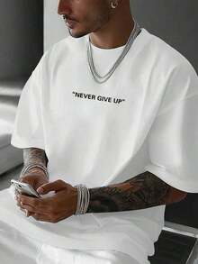 AnChiStreetwear - Men's Plus Size Crew Neck Short Sleeve T-Shirt, Casual Graphic Design, Minimalist Letter Print - Vintage Street Style Unisex Loose Cotton Short Sleeve Crew Neck T-Shirt - 黑色 - 查看 7