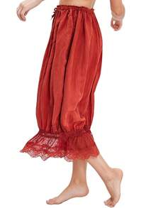 Women Y2K Half Slip Under Dress Pettipants Mid Rise Lace Patchwork Bloomers Trousers Ruffle Pantaloons Cropped Flared Pants Cute Pumpkin Long Pants - Rojo anaranjado - Ver 2