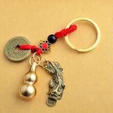 1pc Feng Shui Keychain - Auspicious Pixiu Gourd, Brass Gourd, Lucky Coin, Brings Good Fortune And Wealth, Chinese Style Decorative Pendant, Suitable For Collection And Gifting - Chinese Amulet Keychain - Brings Good Luck, Wealth And Protection - Car Keychain Accessory - Gold - View 14