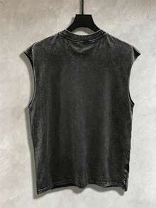 Vintage Style Sleeveless Men's Tank Top, Black Wash Casual Vest With "More Espresso Less " Graphic - Black Cat In Kimono Design, Fashion Streetwear For Urban Fashionistas, Summer Breathable Comfortable Tank - 黑色 - 查看 2