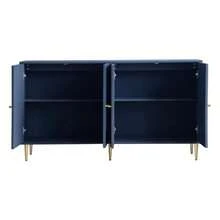 Modern Sideboard Buffet 60" Accent Cabinet Blue Wood Credenzas Entryway Table With Storage For Living Room Home Bar 4 Doors And Adjustable Shees - 海軍 - 查看 6