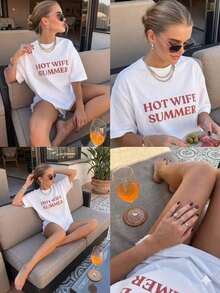Camiseta con Estampado de Lema de Verano para Mujer, Top de Manga Corta con Temática de Vacaciones de Verano para Mujer, Camiseta Gráfica Casual con Humor, Ropa de Vacaciones para Mujer, Playeras de mujer - Blanco - Ver 4