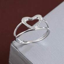 1pc Heart-Shaped Design Cubic Zirconia Closed Ring, Couple Gift - Multicolor - View 10