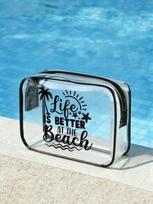 Bộ 1 túi đi biển PVC chống thấm nước in chữ "Take Me To The Beach" kèm hình sao biển, túi đựng mỹ phẩm PVC, túi đựng đồ du lịch PVC có khóa kéo - Túi đựng đồ trang điểm và đồ dùng vệ sinh cá nhân nhẹ, chống phai màu, phù hợp cho cả nam và nữ, hộp đựng mỹ phẩm xách tay được TSA chấp thuận, thiết kế dễ lau chùi, lý tưởng cho các bà mẹ, giáo viên, bạn bè, y tá, trường học, kỳ nghỉ, đồ dùng cần thiết khi đi du lịch, quà tặng Ngày của Mẹ, đồ dùng cần thiết cho mùa hè. - Nhiều màu - Xem 6