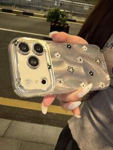 春季花卉雷射軟手機殼，相容 iPhone 17 Pro Max、17 Pro、17、16 Pro Max、16 Pro、16、5、14、13 Pro Max。柔軟 TPU 材質配花卉圖案，為女性提供優雅保護。 - 銀色 - 查看 3