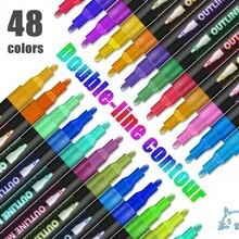 48/36/24/12/8 Pack Colorful Glitter Marker Pens Double Line Outline Pens, Metallic Glitter Marker Pens, Marker Pens, Marker Pens, Double Line Pens, Drawing Pens , Can Be Used To Draw On Any Object Suitable For School And Home Drawing, Doodling, Art Crafts, Gift Card Coloring Holiday Gifts Back To School - Sets - View 8