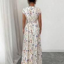 Women's Ditsy Floral V-Neck Sleeveless Waisted Maxi Dress - Multicolor - Ver 3