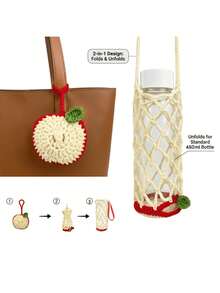 2-In-1 Handmade Crochet Fruit Hanging Decor & Coffee Cup Mesh Bag. Foldable Water Bottle Carrier With Handle. Suitable For Water Cups And Bottles. Also Can Be Used As Keychain Accessory. - Multicolor - View 5