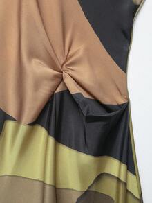 DEEKA Summer New Women's Fashion Simple Cinched Waist Satin Pleated Printed Dress Elegant - Yellow - View 10
