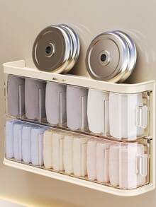 This Wall-Mounted Hair Accessory Organizer Features Multiple Compartments – A Large-Capacity Plastic Storage Box For Hair Clips, Ties, And Jewelry. Its Transparent Design Ensures Easy Visibility And Saves Space In The Bathroom Or Bedroom. - Beige - View 5