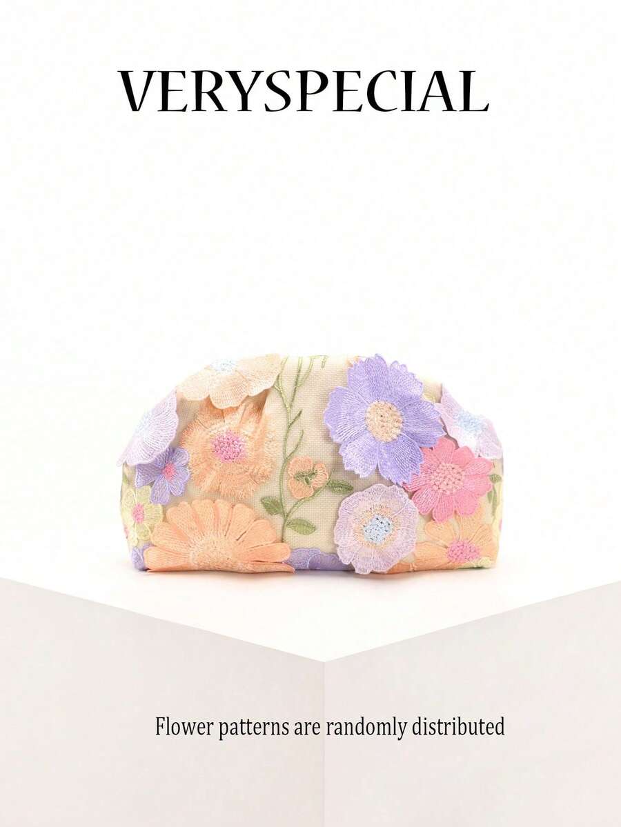 1 pieza Bolso de embrague de nube con volantes de tela de lino con malla bordada con patrón floral de lentejuelas de PVC de colores, bolso de noche elegante y brillante para uso casual, vacaciones y fiestas (se envía aleatoriamente el patrón de lentejuelas florales)