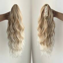 16 Inch Wavy Clip-In Ponytail Extension, Gradient Blonde Synthetic Hair Piece, For Women's Daily And Party Use - Multicolor - View 11