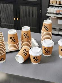 Bộ 25 chiếc/bộ, cốc giấy cà phê hai lớp Kraft % Series, dung tích 280ml, thích hợp cho các buổi họp mặt gia đình và tiệc chiêu đãi doanh nghiệp. - màu nâu - Xem 6