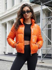 ZIAI Women's Short Fashionable And Sexy Padded Coat For Keeping Warm - Orange - View 2
