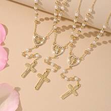 天主教珍珠串珠手链，圣母玛利亚和耶稣十字架吊坠念珠手链，宗教珠宝，教堂洗礼礼物，耐用防过敏珠宝，结婚礼物，男女通用 - 瑪利亞 - 查看 8