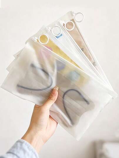 Zipper Storage Bag With Pull Strap, Waterproof Reusable Plastic Resealable Bag, Travel Portable Organizer Pouch (Suitable For Storing Masks, Cosmetics, Jewelry, Stationery And Small Items), Airtight Household Goods Packaging Bag