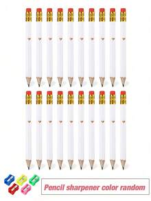 1/10/20pcs Heart Shaped Gold Foil Pencils With Erasers + 1pc Sharpener, Suitable For School, Office, Weddings (White) Back To School - Multicolor - View 12