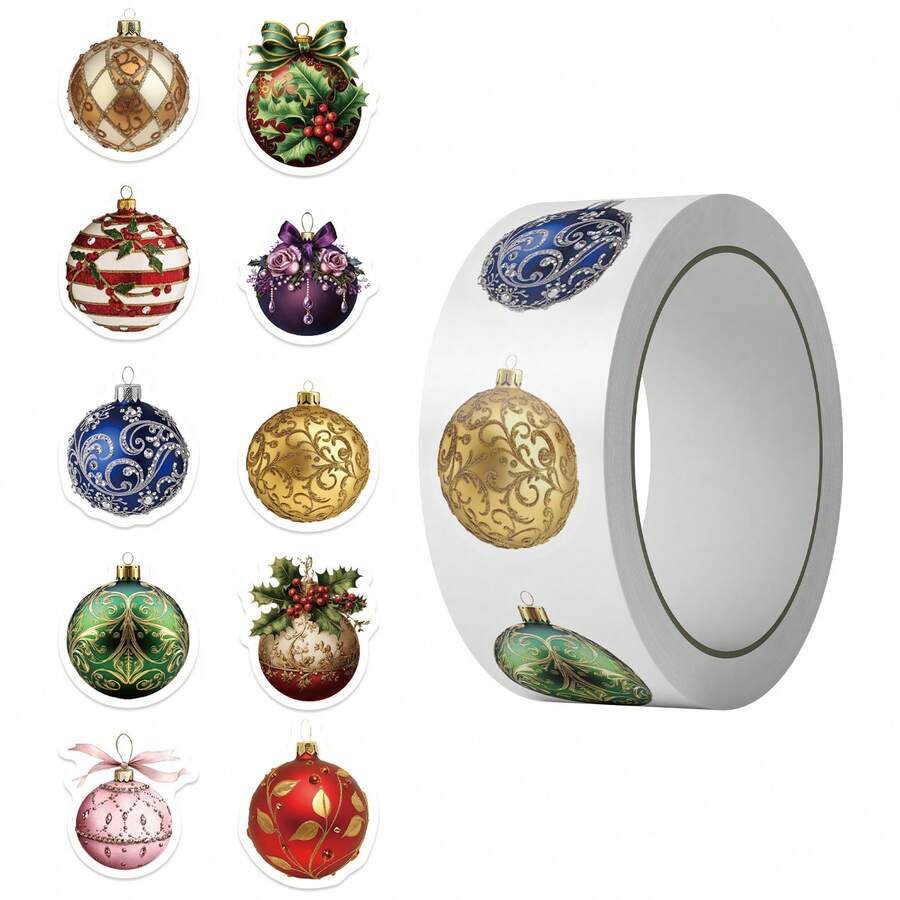 Cuộn 500 miếng dán hình quả cầu Giáng sinh, decal vinyl chất lượng cao, thích hợp dán trang trí sổ lưu niệm, nhật ký, laptop, cản xe, ván trượt, bình nước, máy tính, điện thoại. Những miếng dán này sẽ mang lại nhiều niềm vui cho cuộc sống của bạn, là món quà hoàn hảo cho cả người lớn và trẻ em. - Phong cách ngẫu nhiên - Xem 1