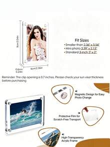 1pc/2pcs/3pcs/4pcs/5pcs New Magnetic Photo Clip For Car Sun Visor, Universal Acrylic Fridge Magnet Transparent Magnetic Instant Photo Frame, Car Sun Visor Photo Frame Clip, Personalized DIY Car Decor Photo Frame, Couple Gift, Pet Family Memorial Photo Frame Clip, Holiday Gift, Multiple Sizes Available - White - View 5