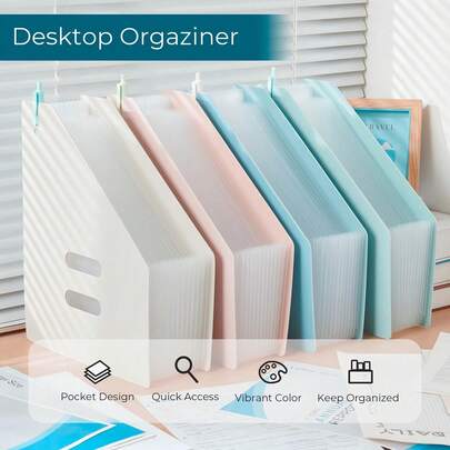 1 pieza Carpeta de archivo expandible, Organizador de archivos de pie, Organizador de archivos de escritorio, Organizador de archivos mate de PP, Ranura incorporada para bolígrafo, Carpeta de archivo portátil, Organizador de carpetas de escritorio, Organizador de escritorio