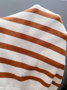 ALTZTAR Loose Lightweight Knit Striped Crew Neck T-Shirt, Minimalist Fashion Casual Everyday Wear - Orange - View 5