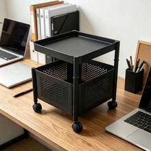 Black 5-Layer/1-Layer/Single-Layer Rotating Storage Rack With Wheels, Multi-Functional Office Trolley/Cabinet, Suitable For Offices, Living Rooms, Kitchens, And Bathrooms. - 單層黑色 - 查看 8