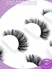 Asiteo 4 Pairs Natural Long 3D Faux Mink Lashes, Thick Handmade Reusable Eyelashes - Black - View 7